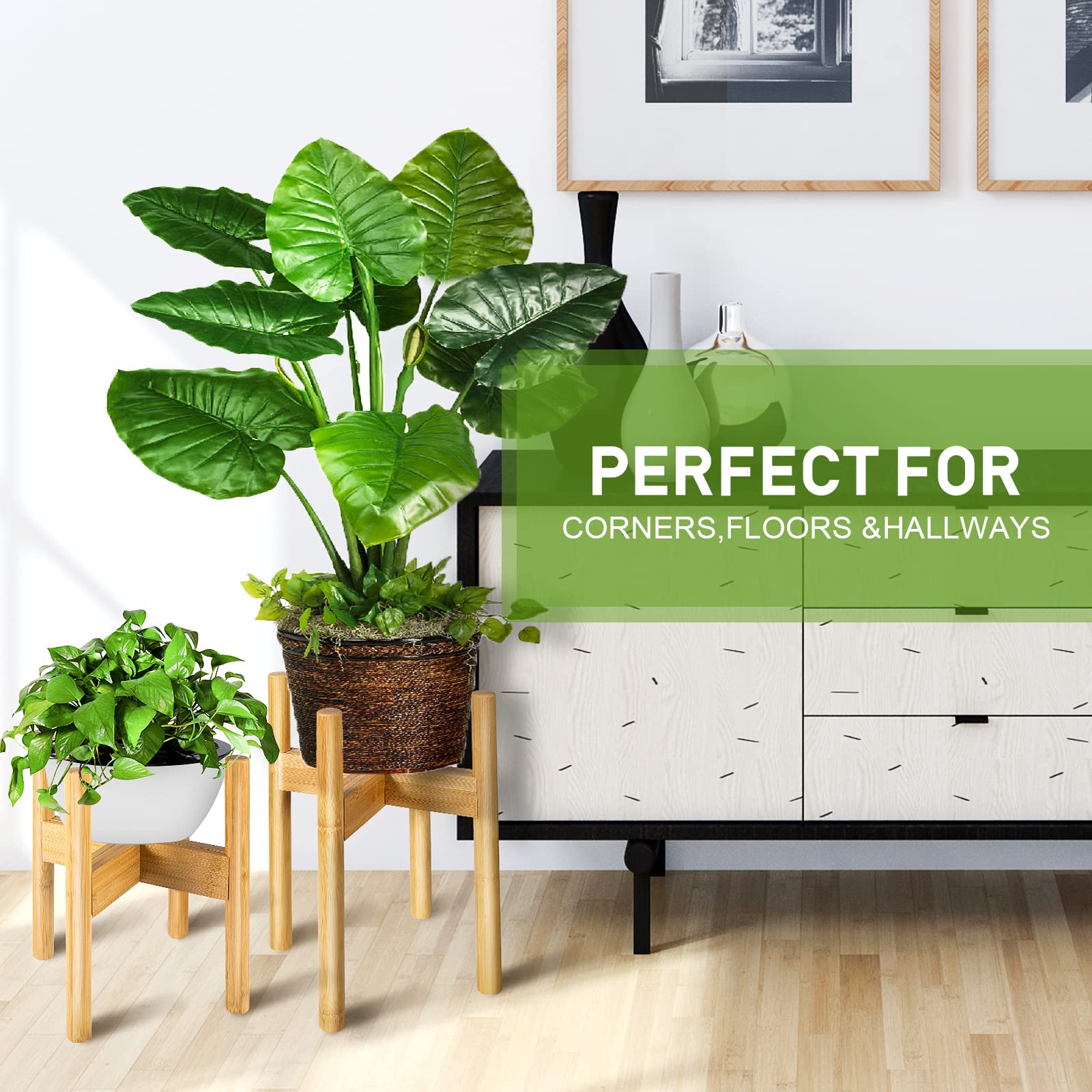 BESHOF bamboo stand side profile demonstrating slim silhouette and room-enhancing height