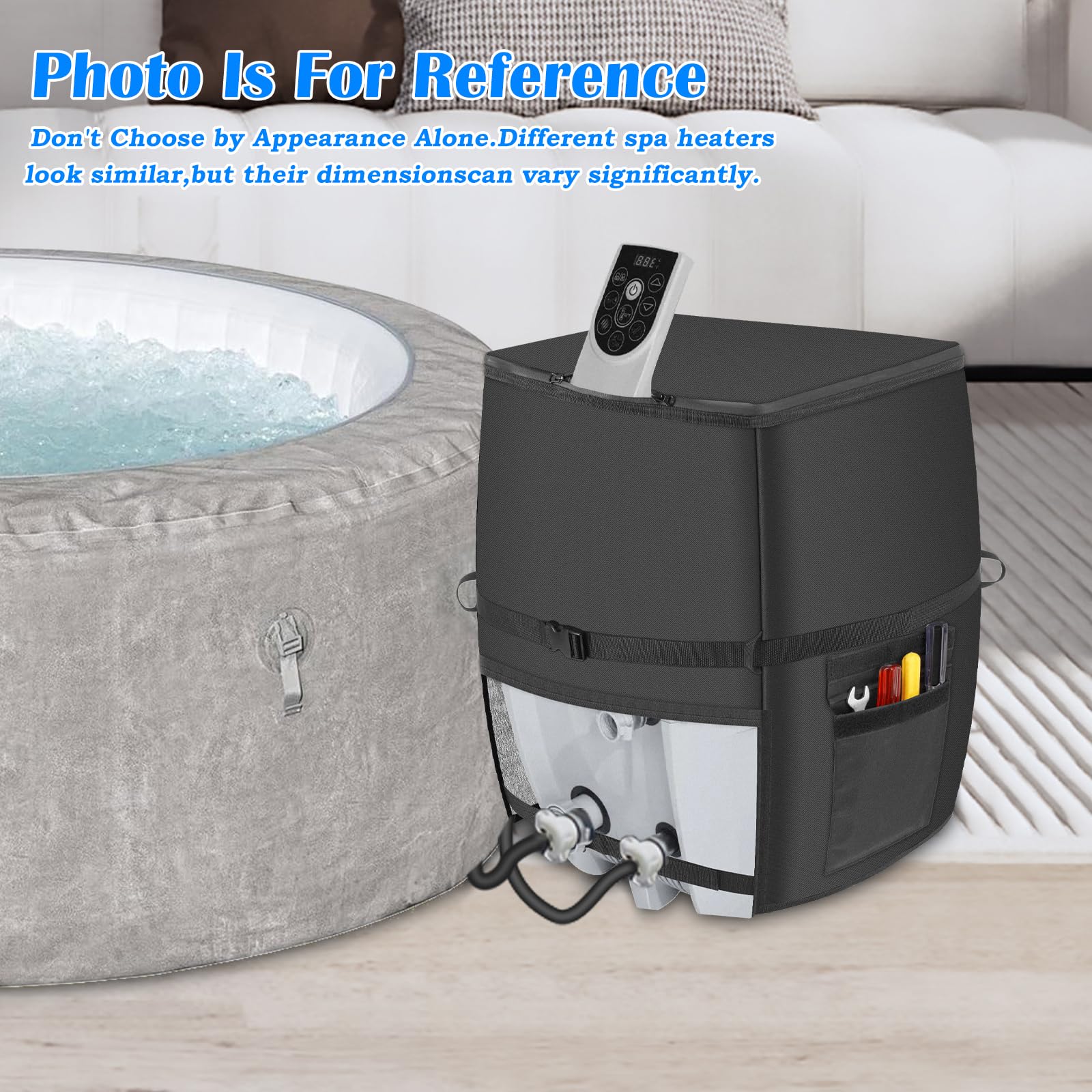 bespeur installed on a backyard inflatable spa protecting pump outdoors