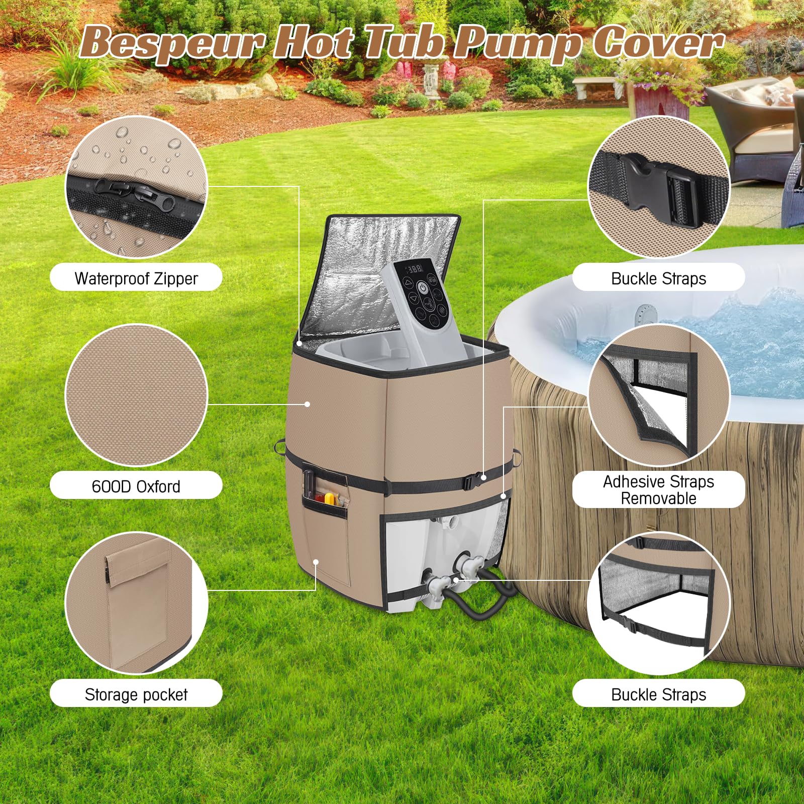 bespeur waterproof zipper and adhesive straps securing cover during wind