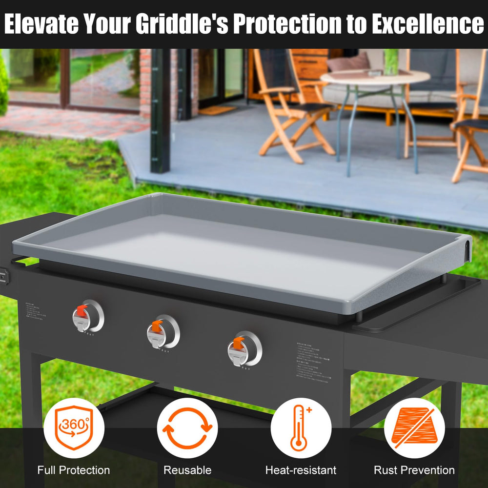 BESSIO mat in use covering griddle outdoors keeping surface clean