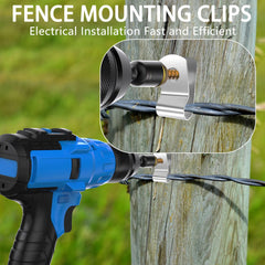 BESTEEL clip mounted on a wood post securing fence wire, stable hold