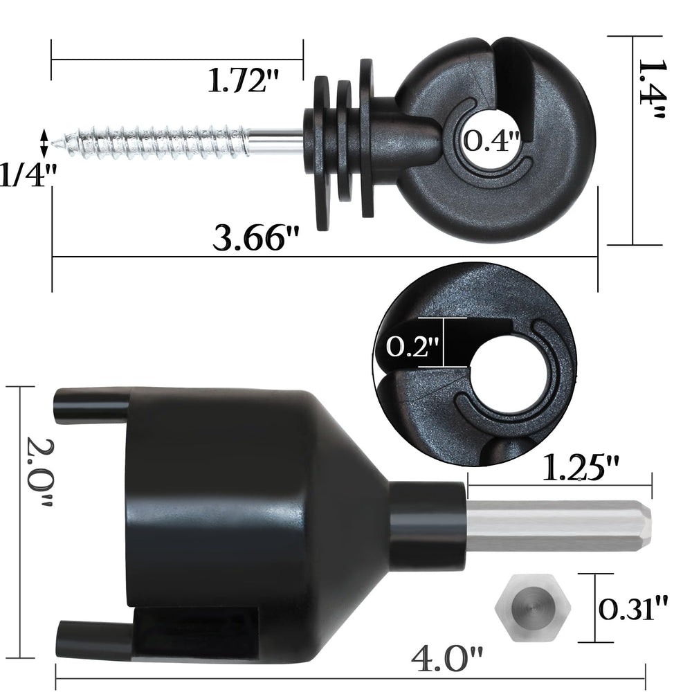 BESTEEL pack of 100 black screw-in insulators arranged to show quantity and easy installation benefit