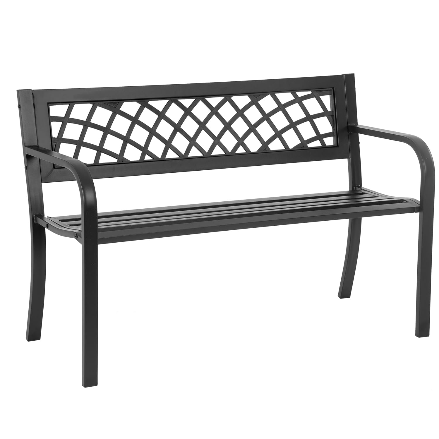 BestMassage front view of black garden bench showing elegant mesh back and welcoming seat