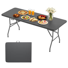 BestOffice front view of 6 ft grey folding table showing usable surface benefit