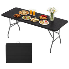 BestOffice six-foot table front view showing black wood-grain and stability