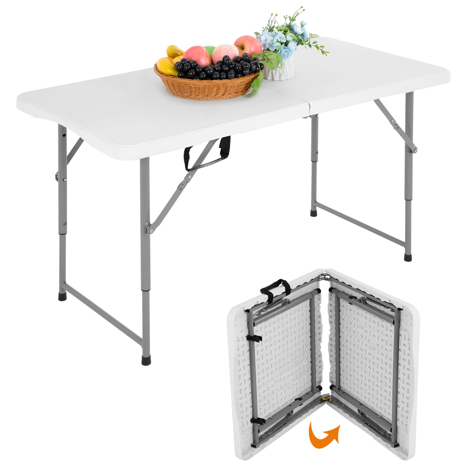 BestOffice front view of 4ft white folding table showing stable setup and clean surface