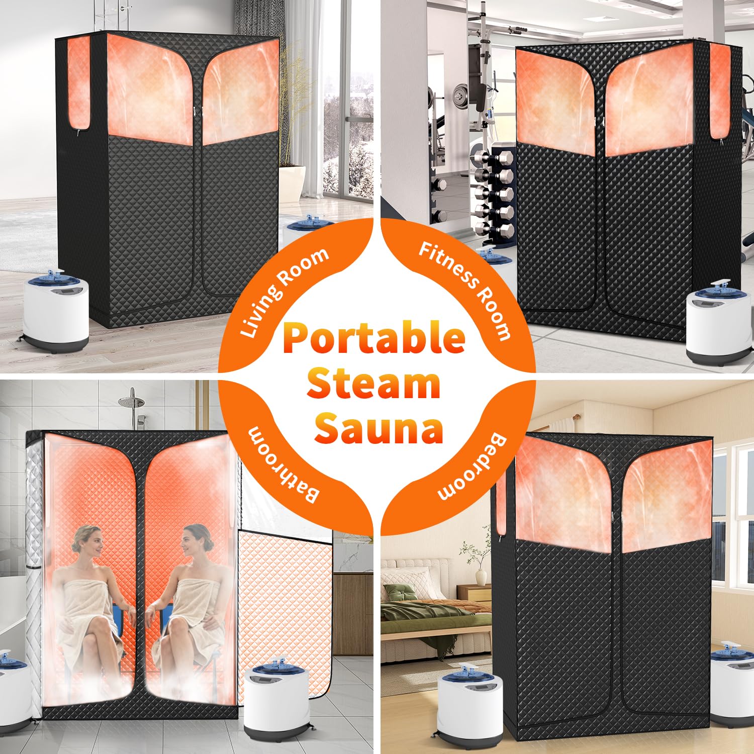 Bestronair portable sauna placed in living room showing compact, apartment-friendly use