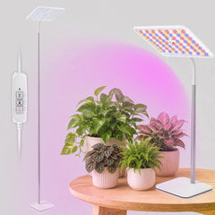 BESTVA grow light front view showing full lamp and base, clear plant coverage benefit