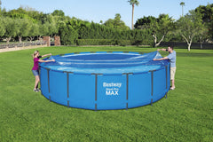 Bestway cover tucked inside rim showing secure fit and debris protection