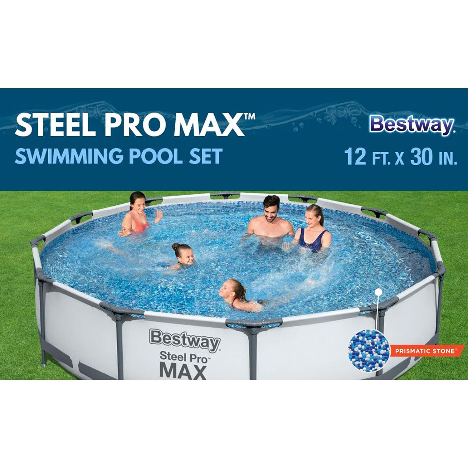 Bestway family playing in pool showing safe fun for all ages