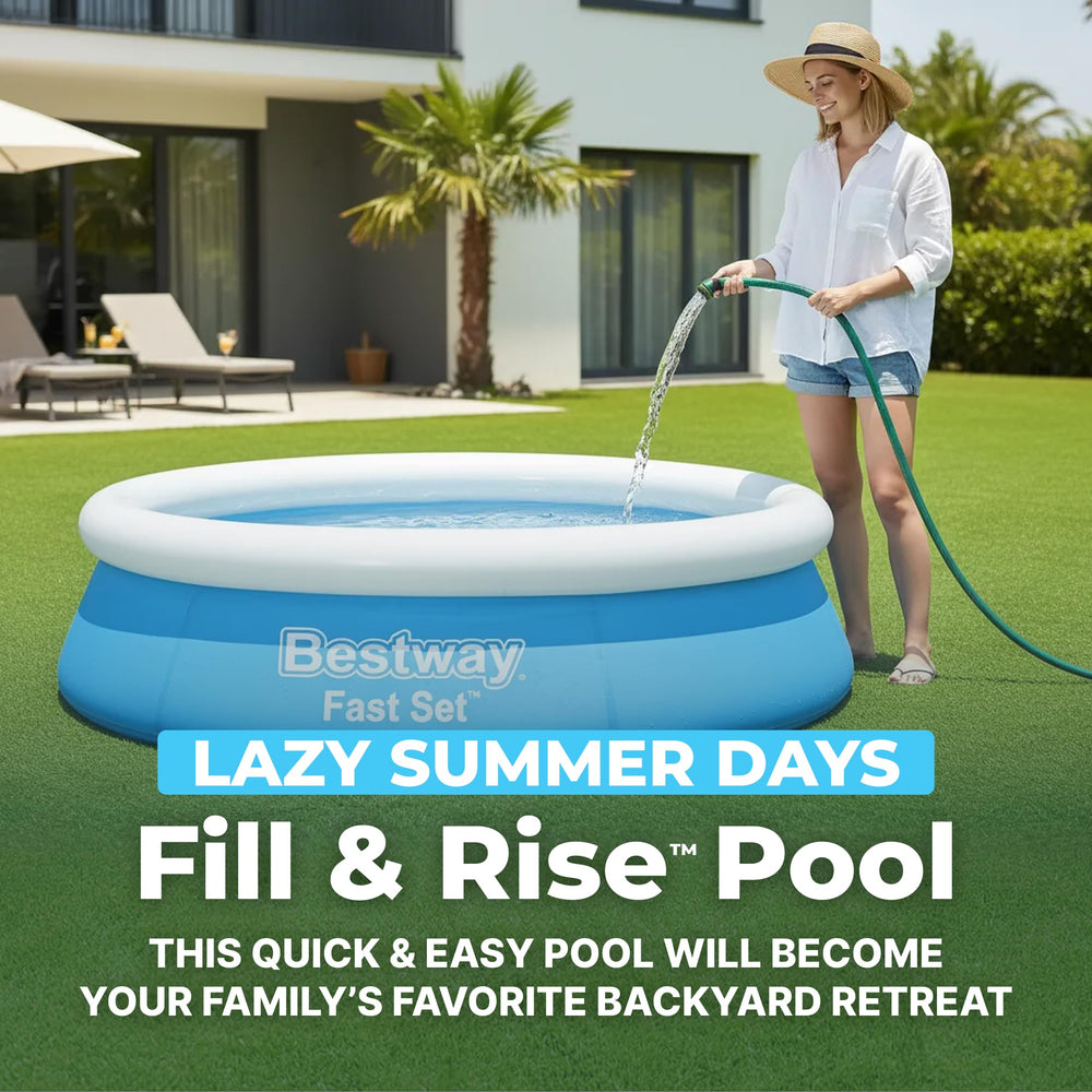 Bestway pool folded for storage showing easy offseason packing benefit