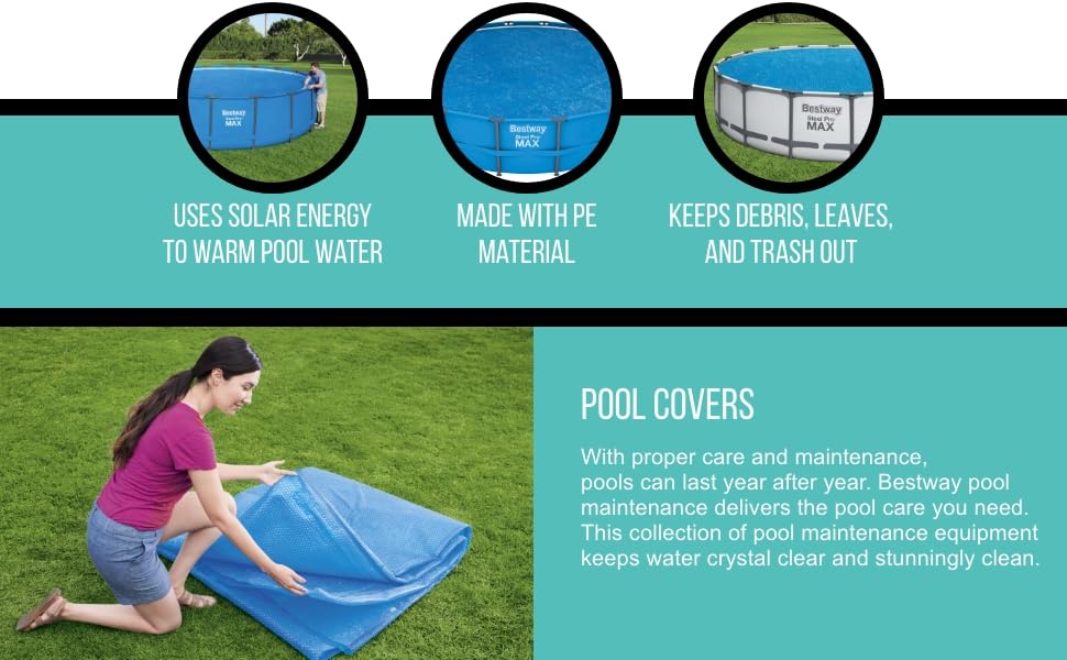 Bestway floating cover on pool surface demonstrating easy placement