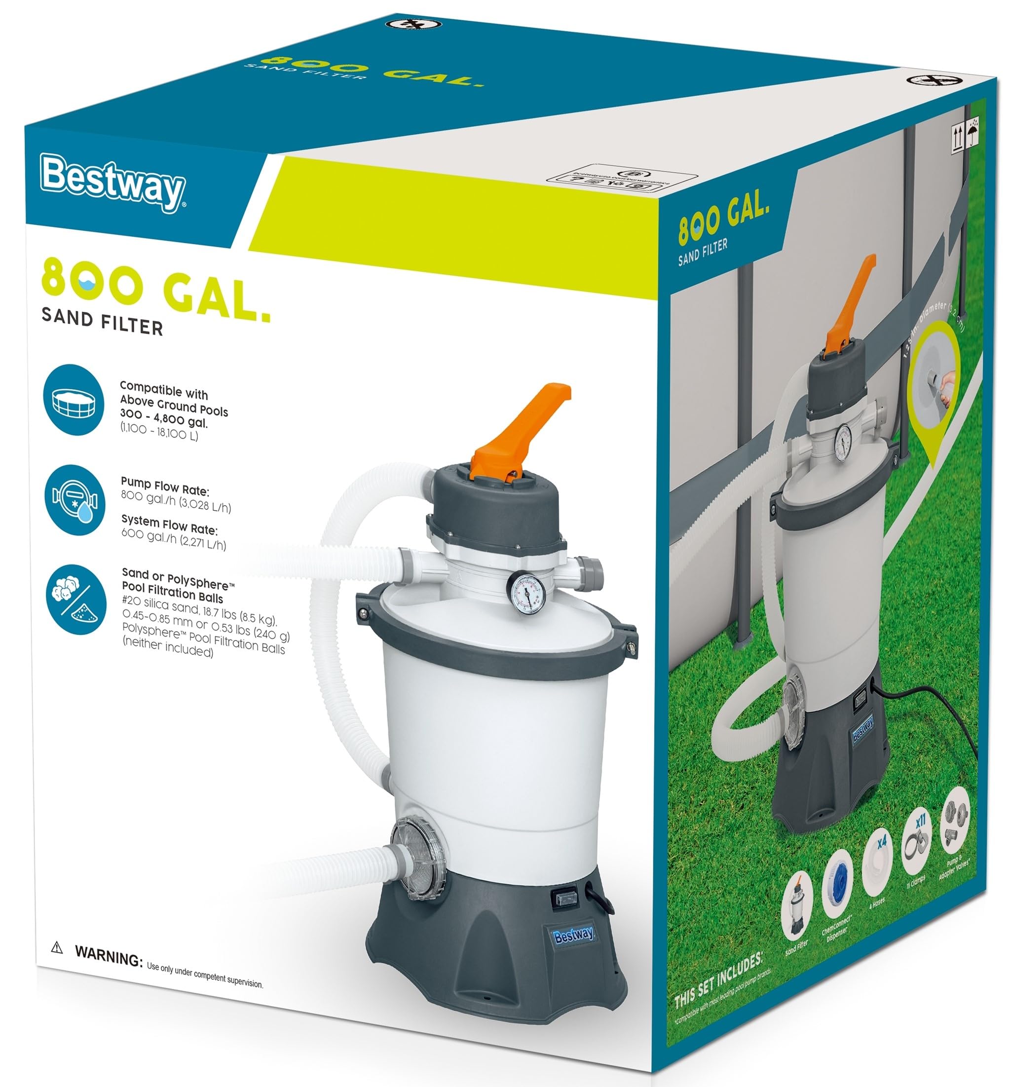 Bestway pump connected to above-ground pool demonstrating efficient water circulation