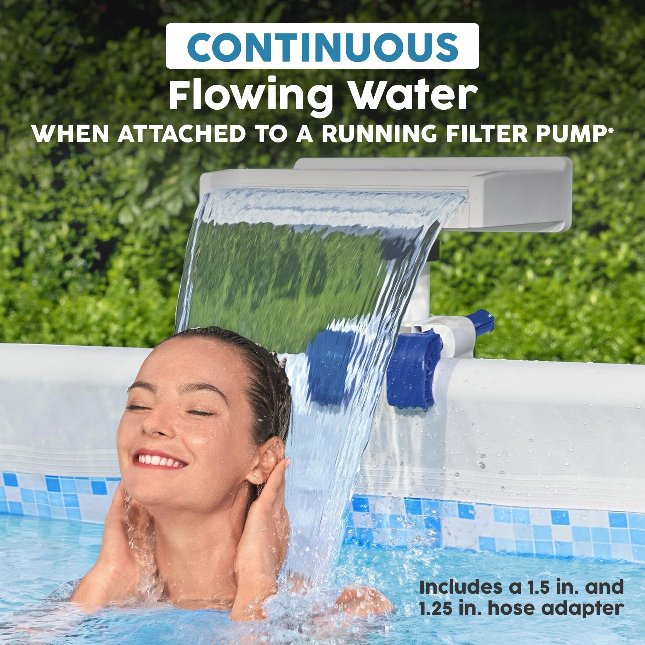 Bestway flowclear side profile showing sheer water flow for tranquil pool surface