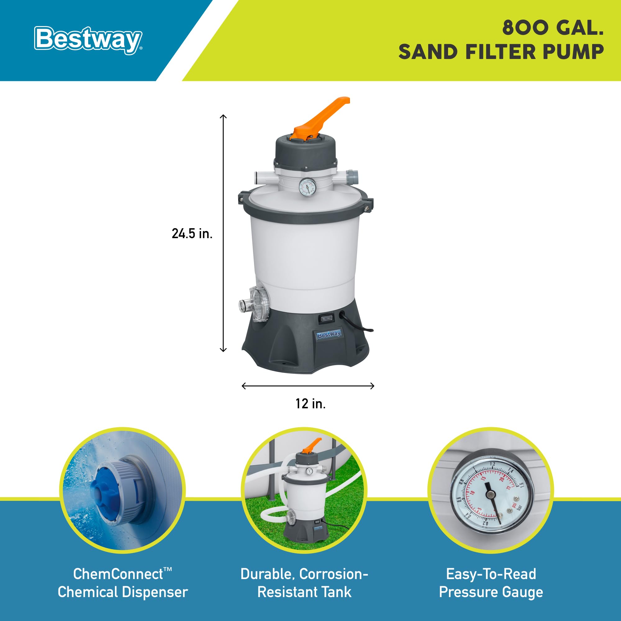 Bestway top multiport valve detail highlighting easy backwash control and convenience