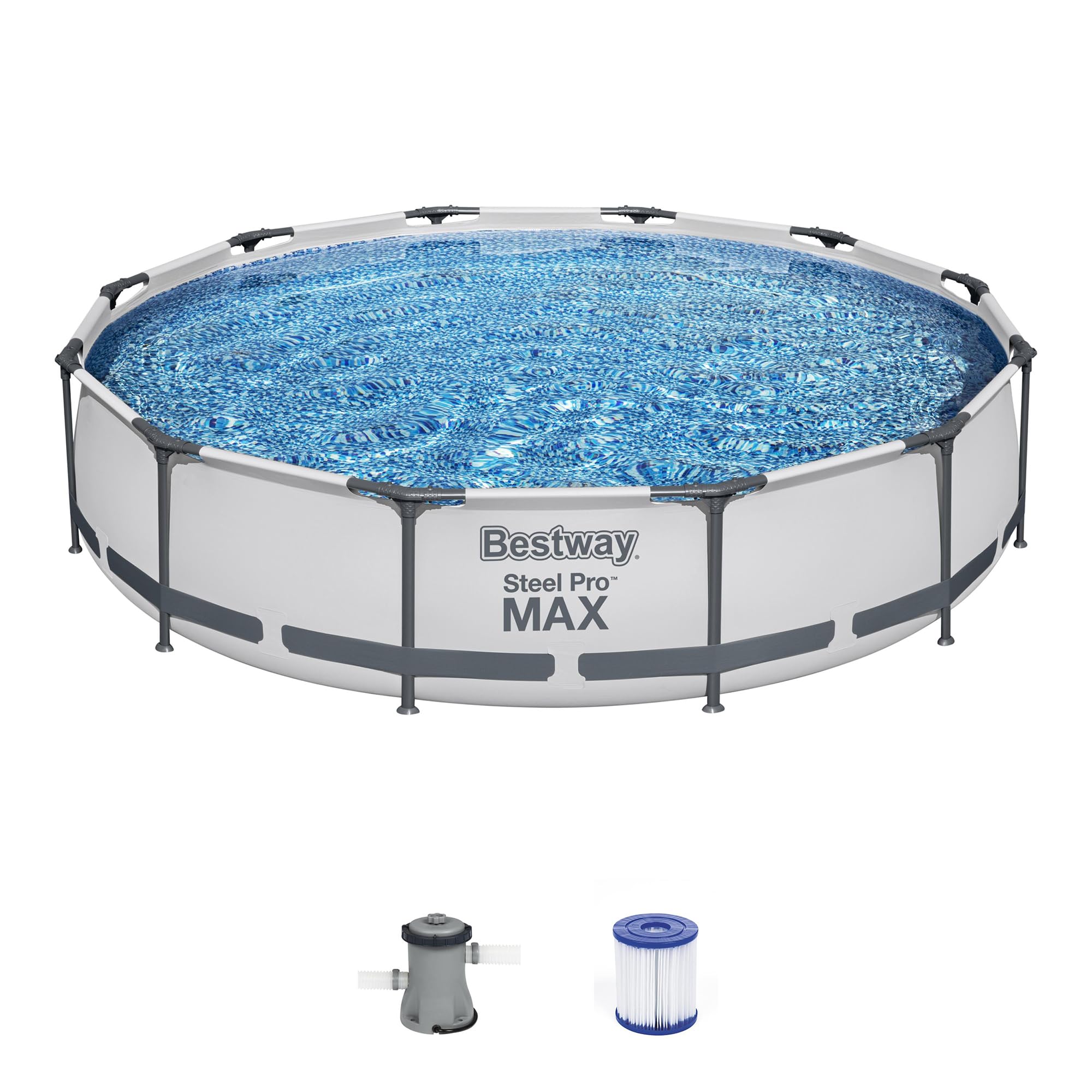 Bestway front view of assembled pool showing backyard relaxation and durability