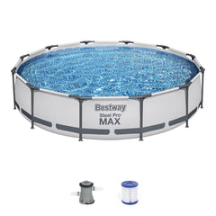 Bestway front view of assembled pool showing backyard relaxation and durability