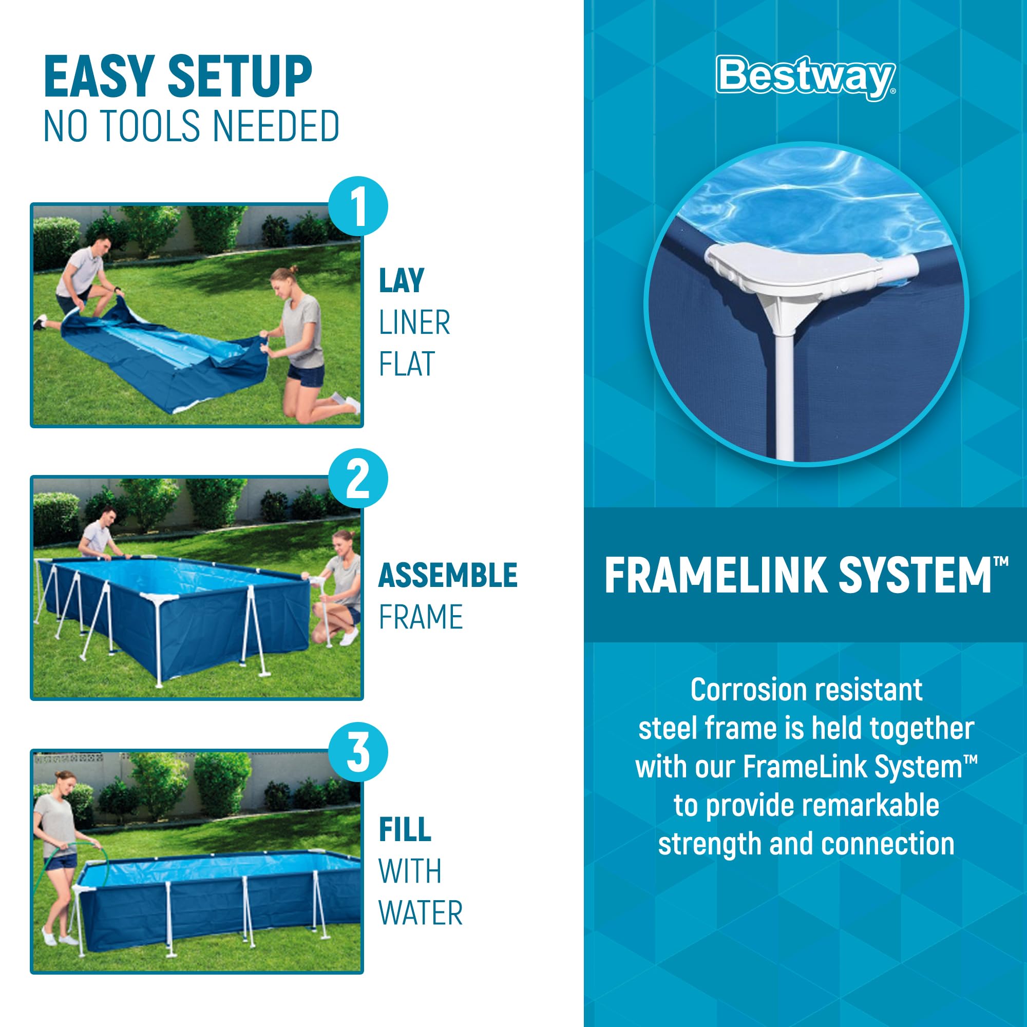 Bestway pool set up in backyard demonstrating usable swim space