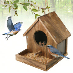 BESWORLDS front view of assembled hummingbird house showing hanging use and charm