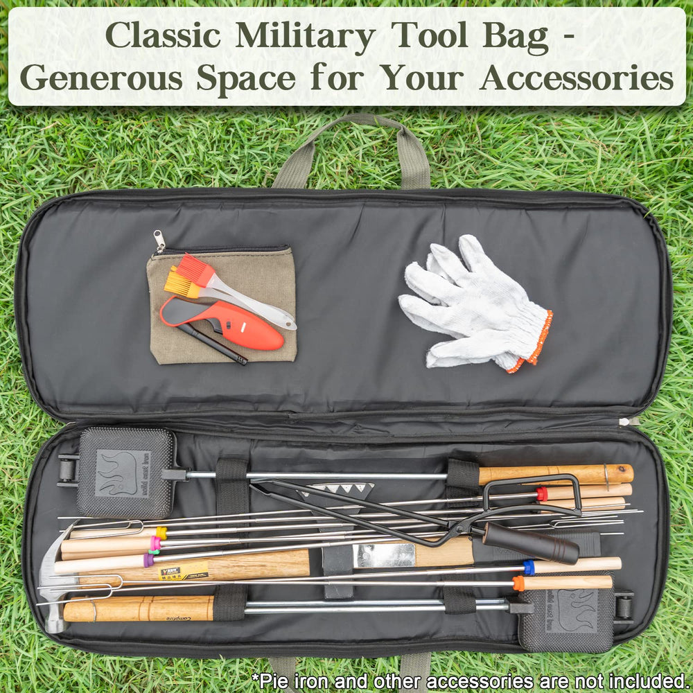 BESZONE label and measurements showing 32-inch length for long camping tools