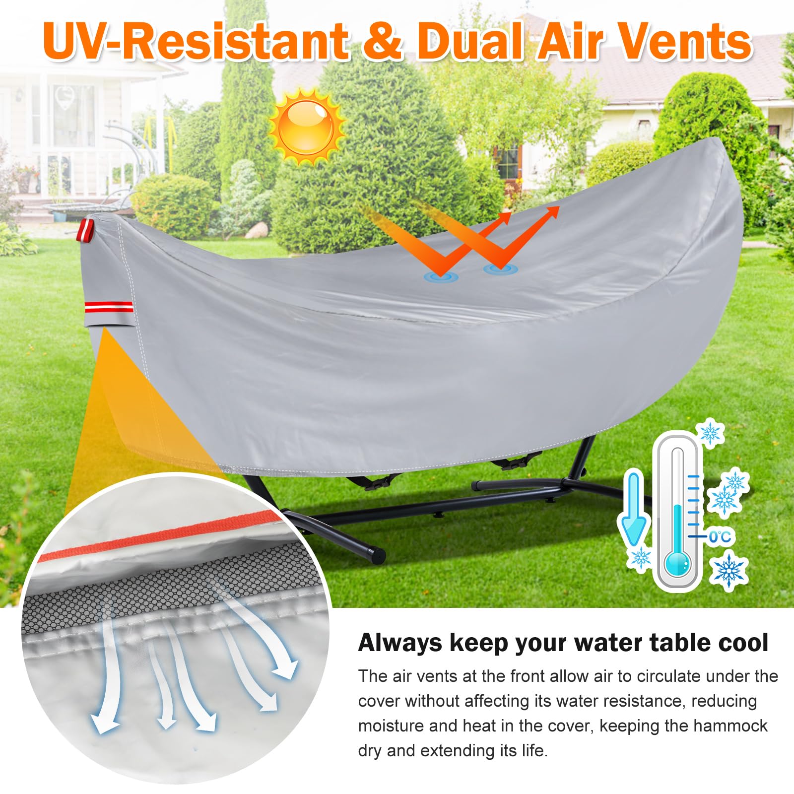 BETERNY covered hammock stand outdoors repelling rain and keeping dry