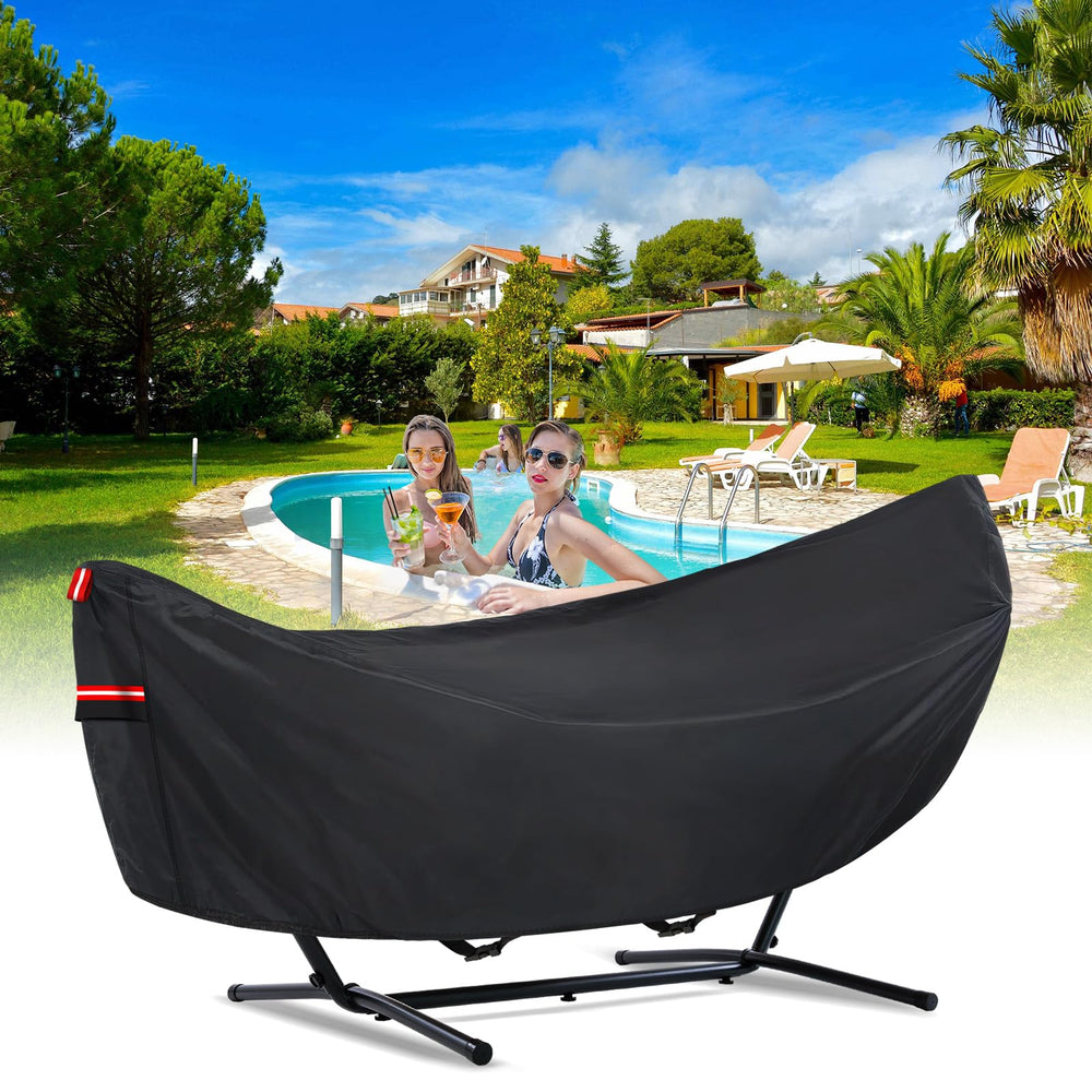 BETERNY cover on backyard hammock stand demonstrating weather-ready setup