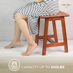 BETSEO acacia stool close-up of wood grain and water-resistant finish
