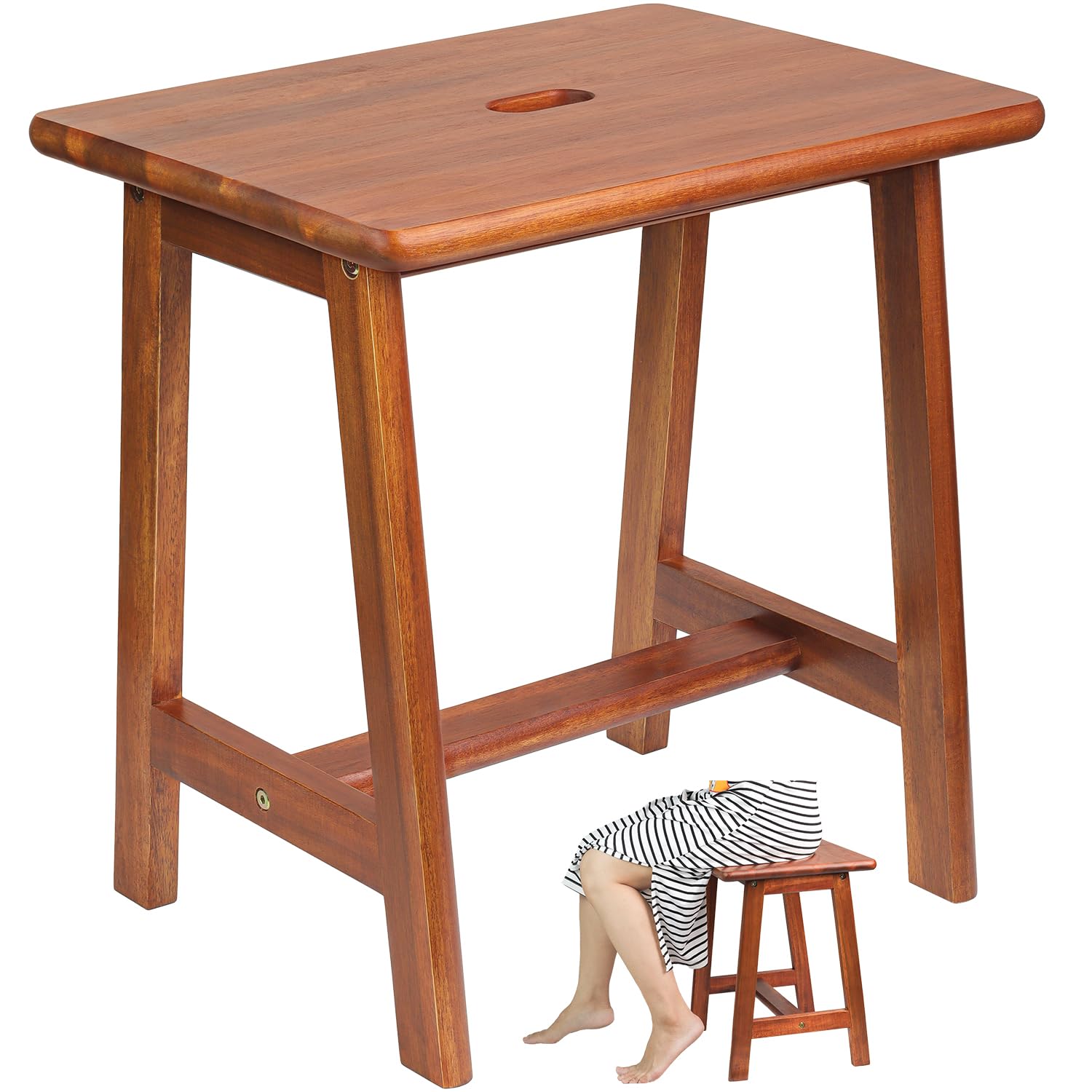 BETSEO acacia stool placed in living room corner showing seamless style integration