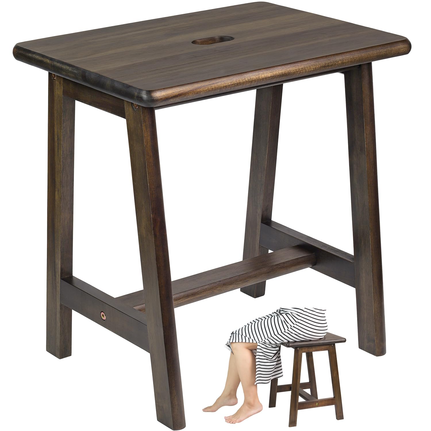 BETSEO lifestyle shot in living room showing stool as an end table and extra seating option