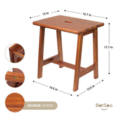 BETSEO acacia stool top view highlighting smooth finished surface benefit