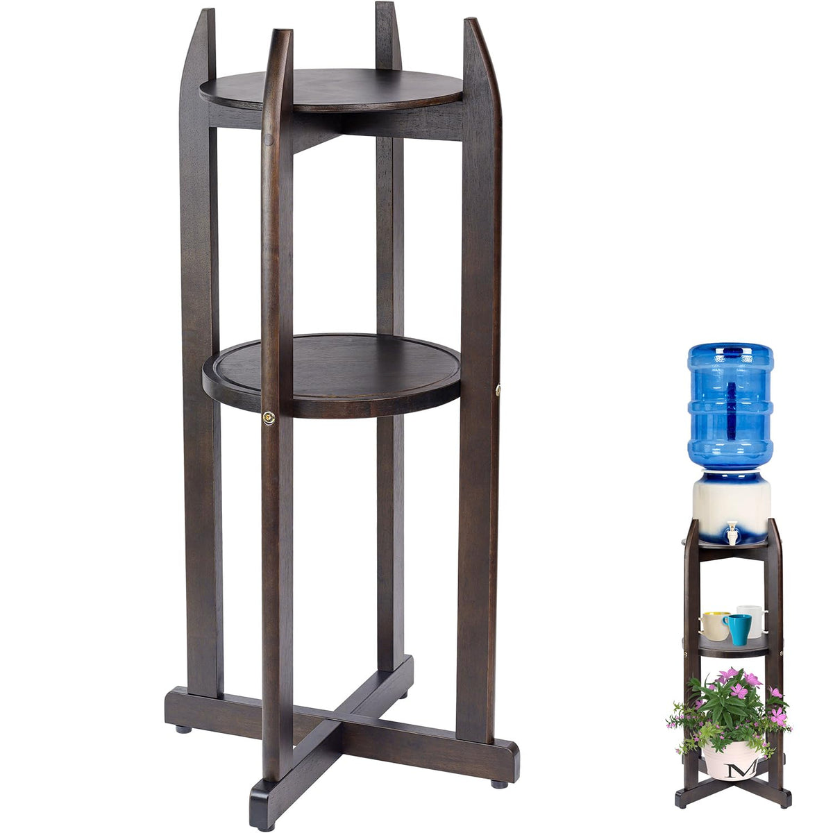 BETSEO walnut stand front view showing stable support and stylish finish