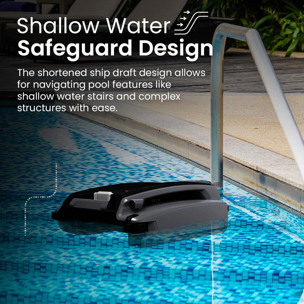 Betta SE Plus navigating pool steps with shallow-water safeguard preventing snagging