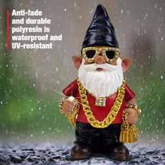 Better Office Products gnome placed among plants showing weatherproof outdoor styling benefit