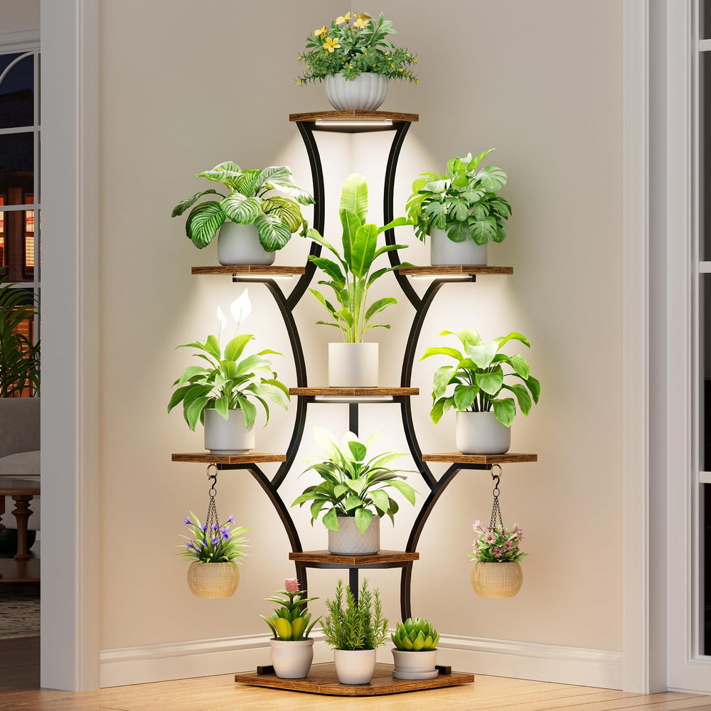 BEVAURORA front view of 8-tier corner plant stand showing space-saving design