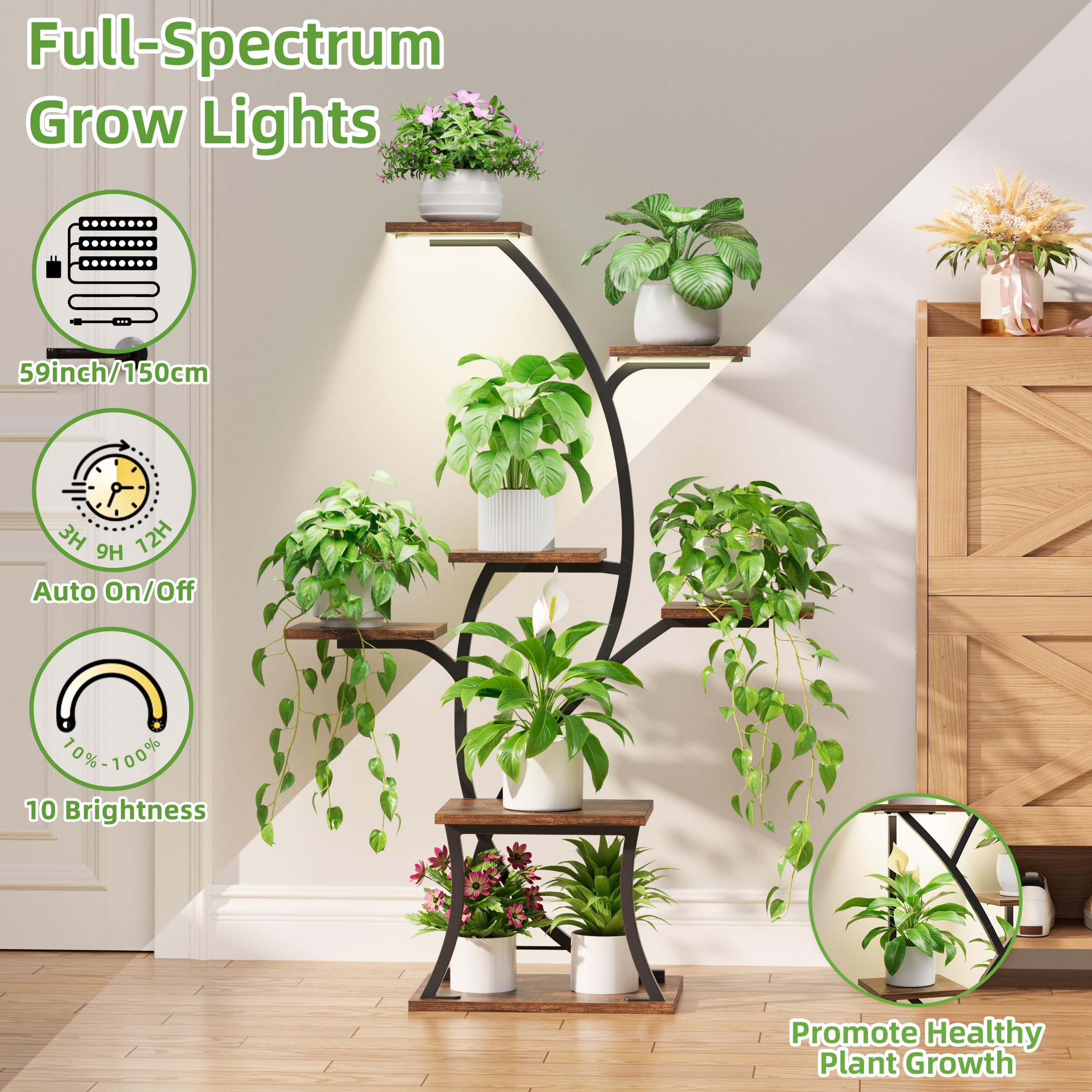 BEVAURORA grow light closeup illustrating adjustable brightness benefit