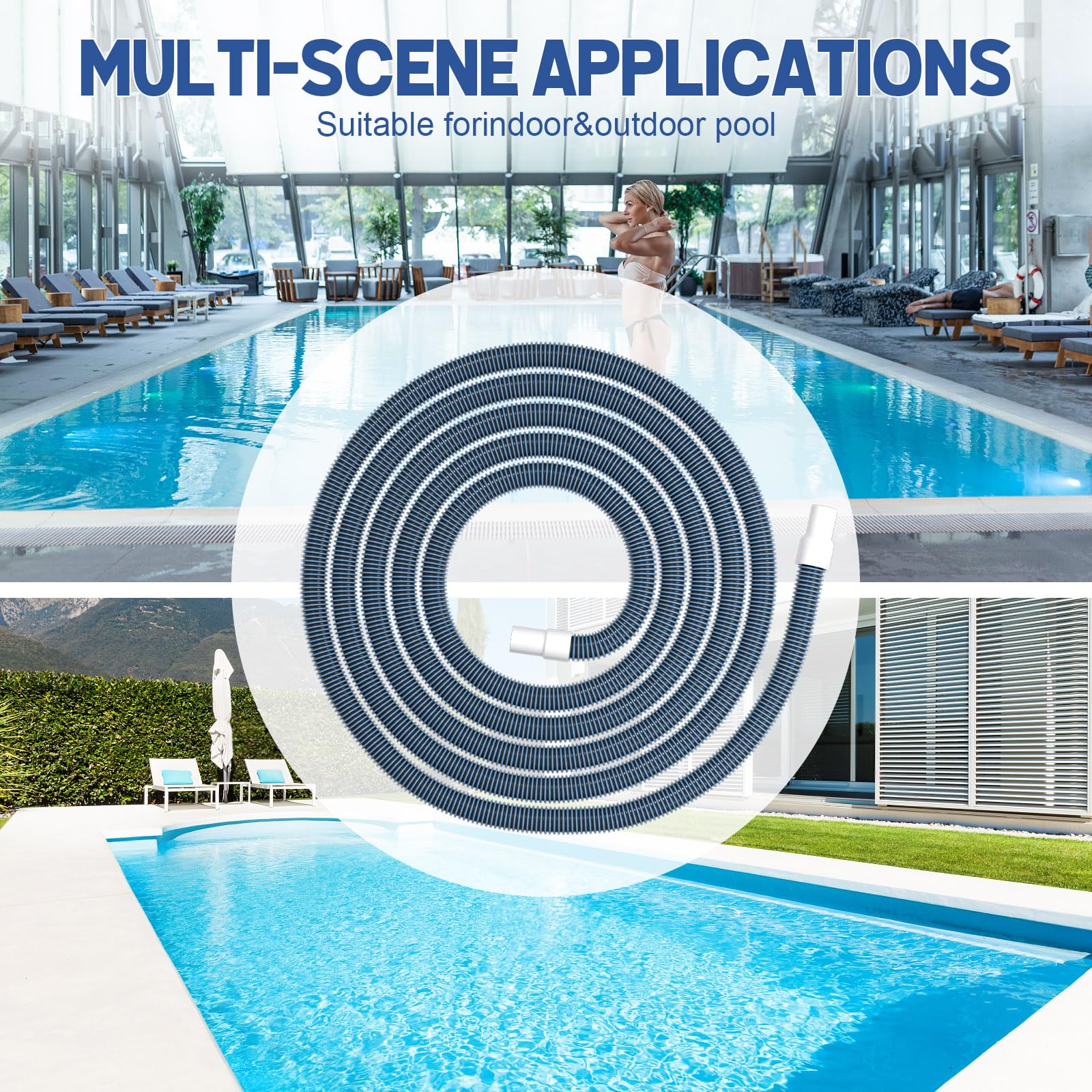 BEWAVE hose in use during pool cleaning showing efficient debris pickup