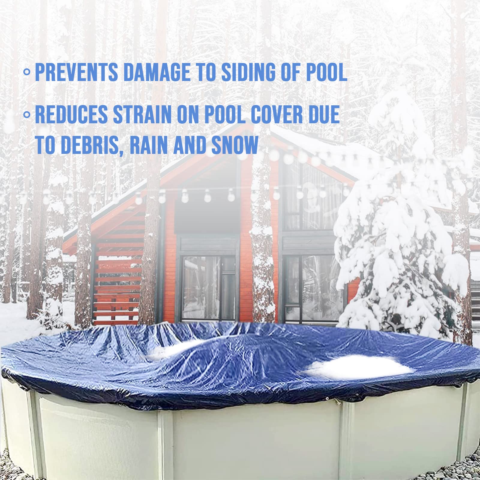 BEWAVE inflated air pillow placed on above-ground pool reducing cover stress