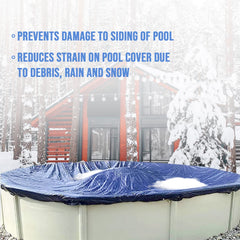 BEWAVE inflated air pillow placed on above-ground pool reducing cover stress