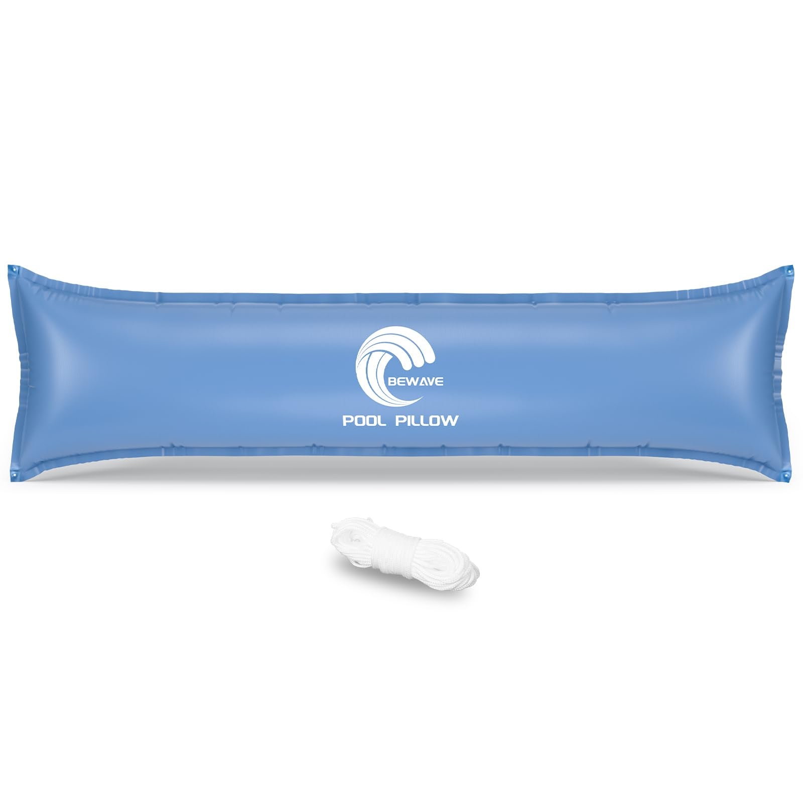 BEWAVE front view of pool pillow packaging showing product and size benefits