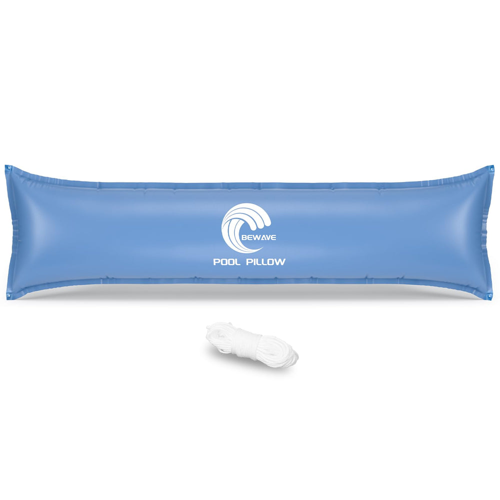 BEWAVE front view of pool pillow packaging showing product and size benefits