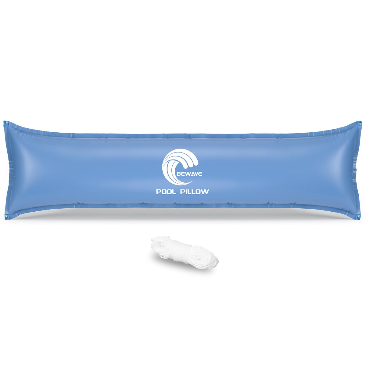 BEWAVE front view of pool pillow packaging showing product and size benefits