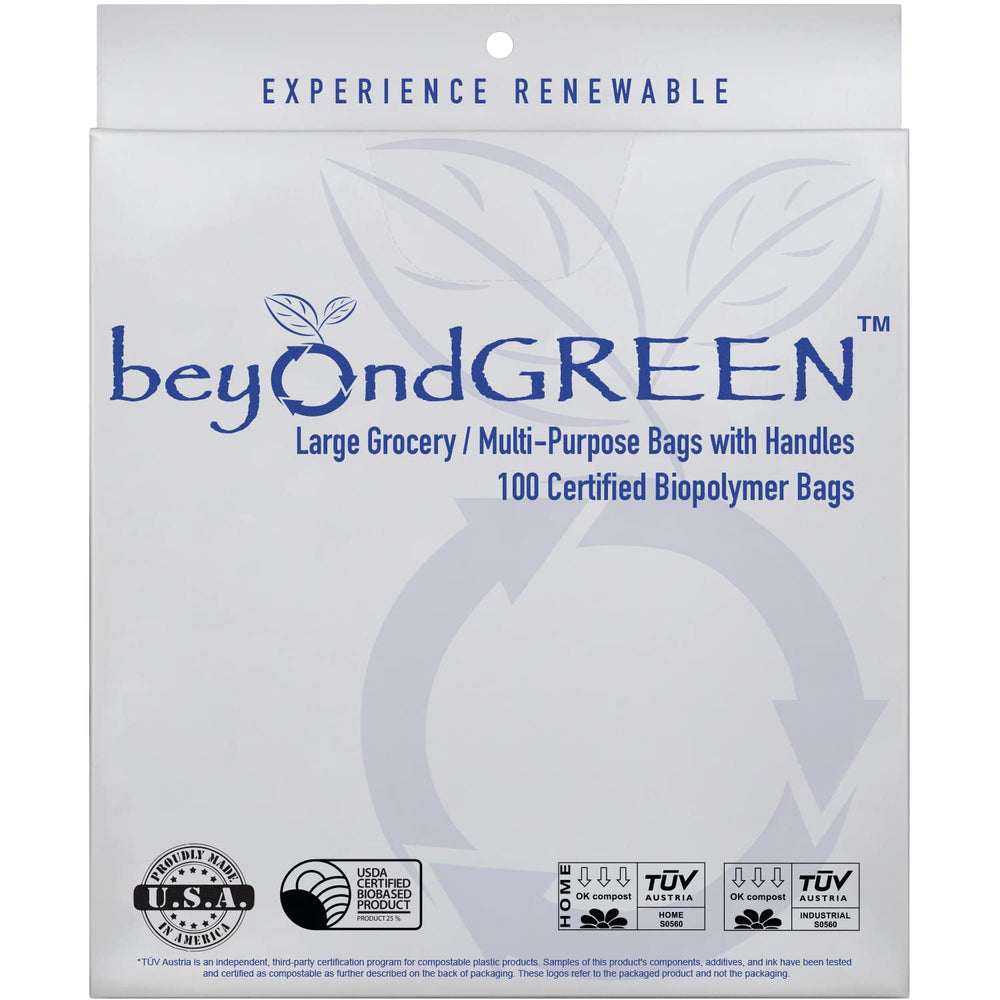 beyondGREEN front packaging box showing 100 bags and product benefits