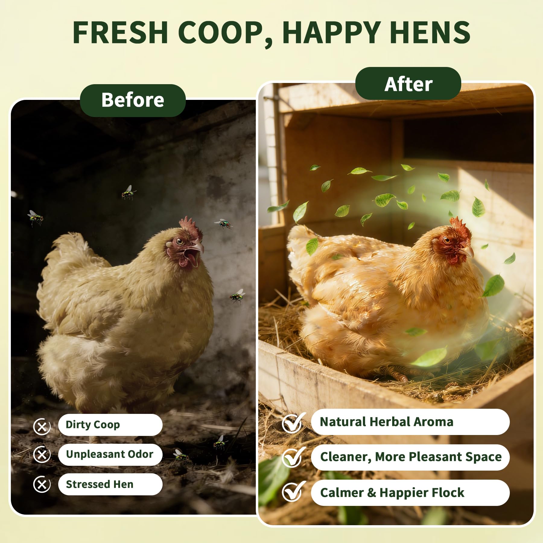 BGraceyy herbs scattered in nesting box encouraging hens to settle