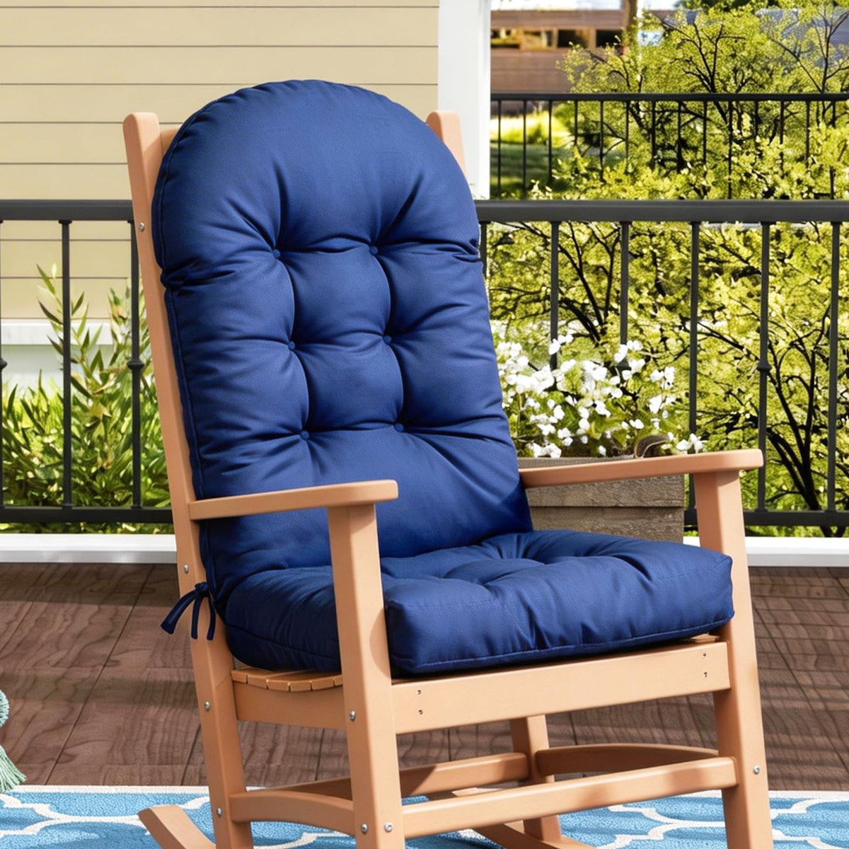 BGZBGZ front view of blue rocking chair cushion showing plush comfort