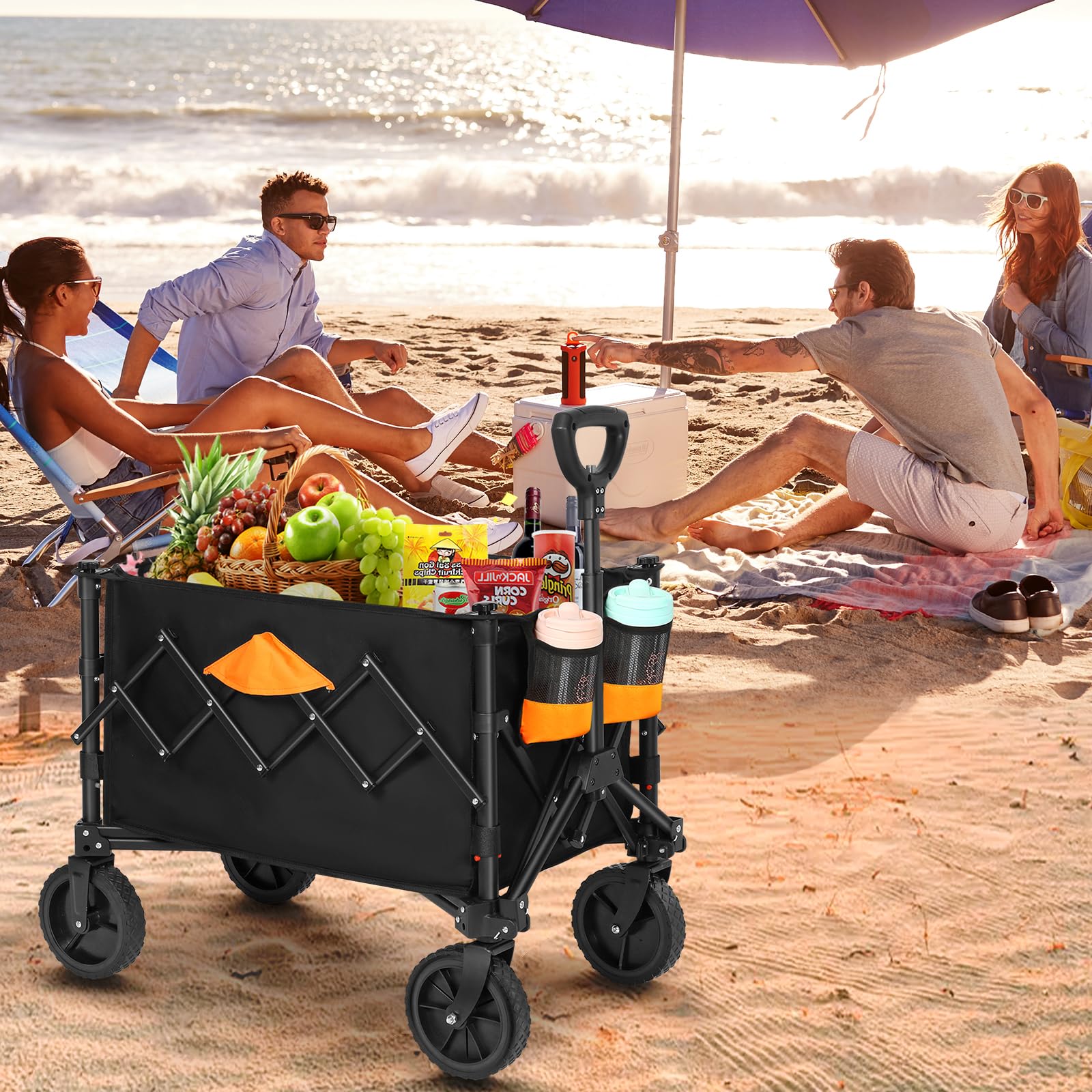 Biange wagon loaded at beach demonstrating easy transport benefit