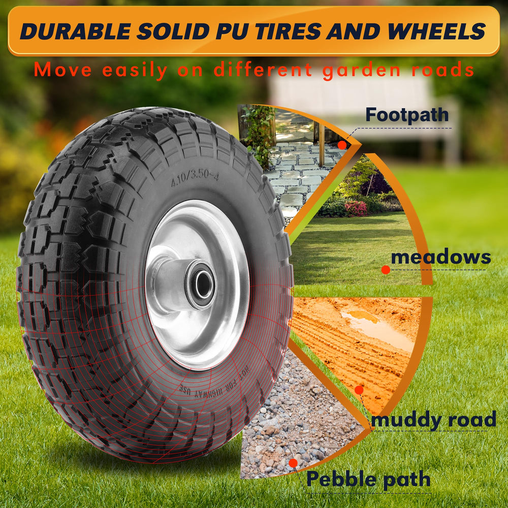 BIEAMA wheel installed on wheelbarrow showing durable load handling