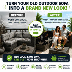 BIETYONE fitted cover on outdoor patio sofa, demonstrates neat fit and improved appearance