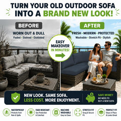 BIETYONE cover fitted on patio sofa illustrating refreshed look and easy installation