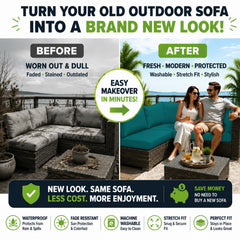 BIETYONE cover fitted on outdoor sofa demonstrating refreshed look