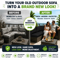 BIETYONE cover fitted on patio sofa demonstrates neat protective makeover